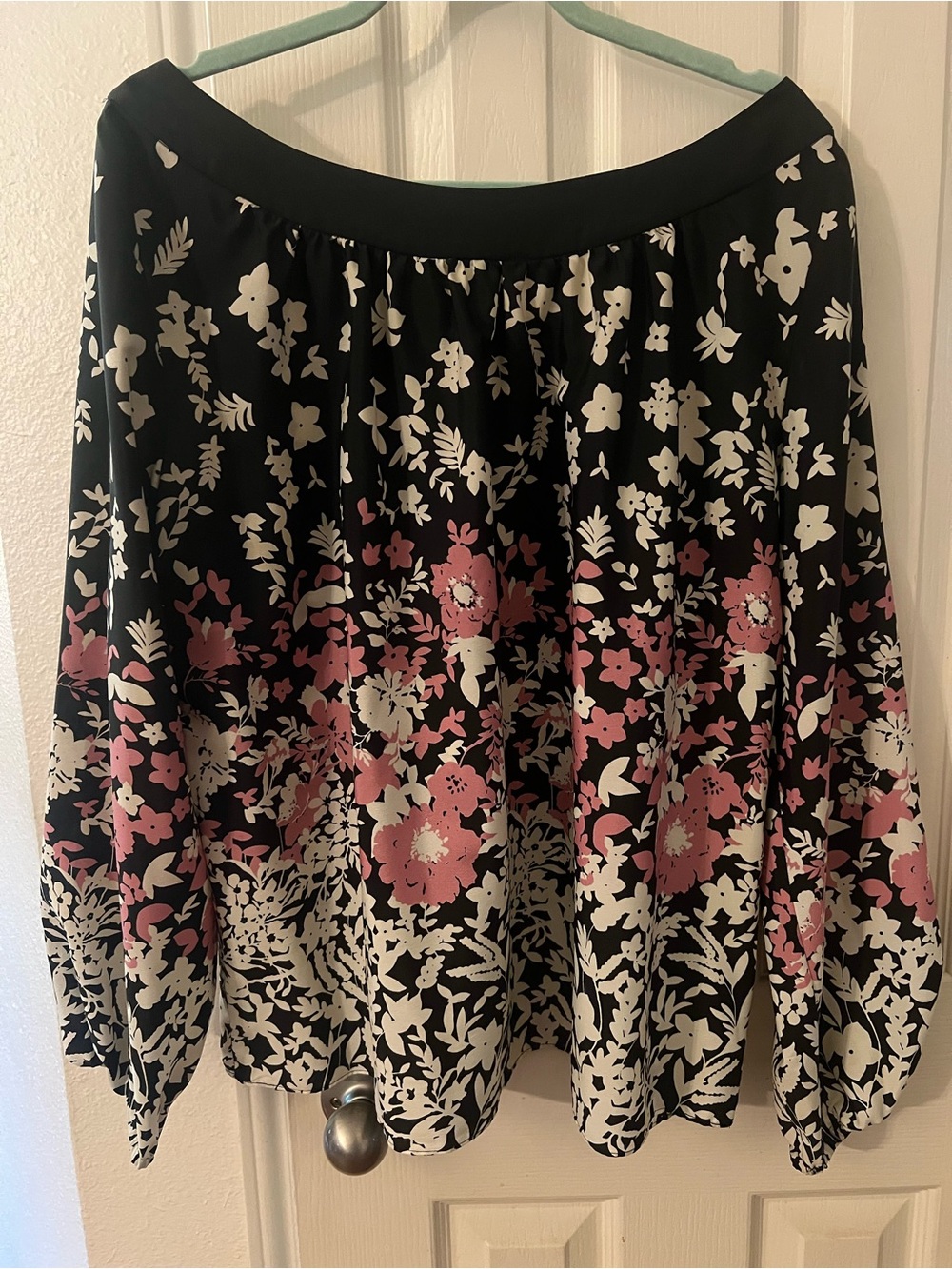 Ann Taylor Black and Pink Floral Top with Pink Accents